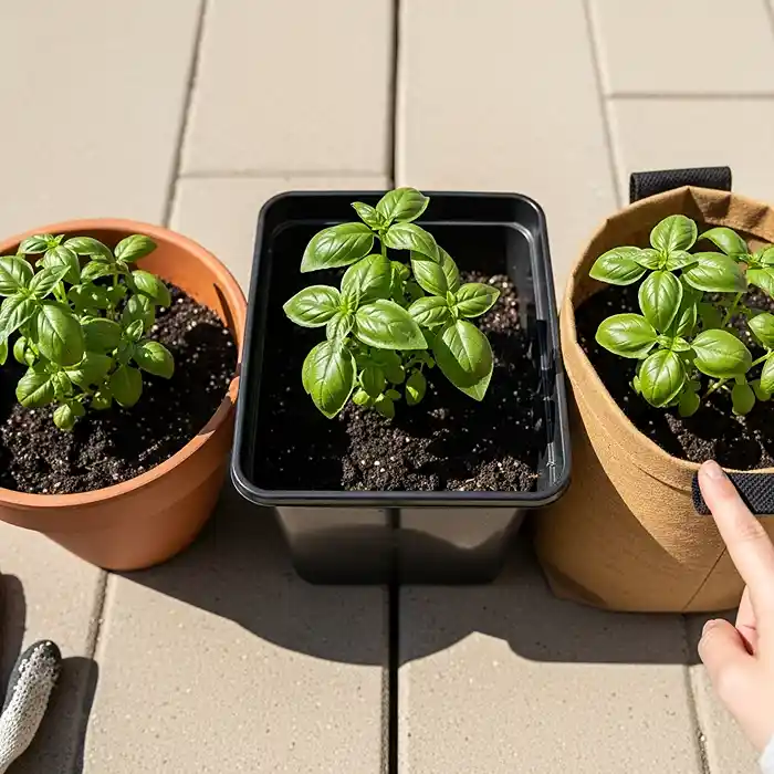 Choosing the Right Containers for Small-Space Gardening 2 Terracotta plastic and fabric container comparison for urban gardening
