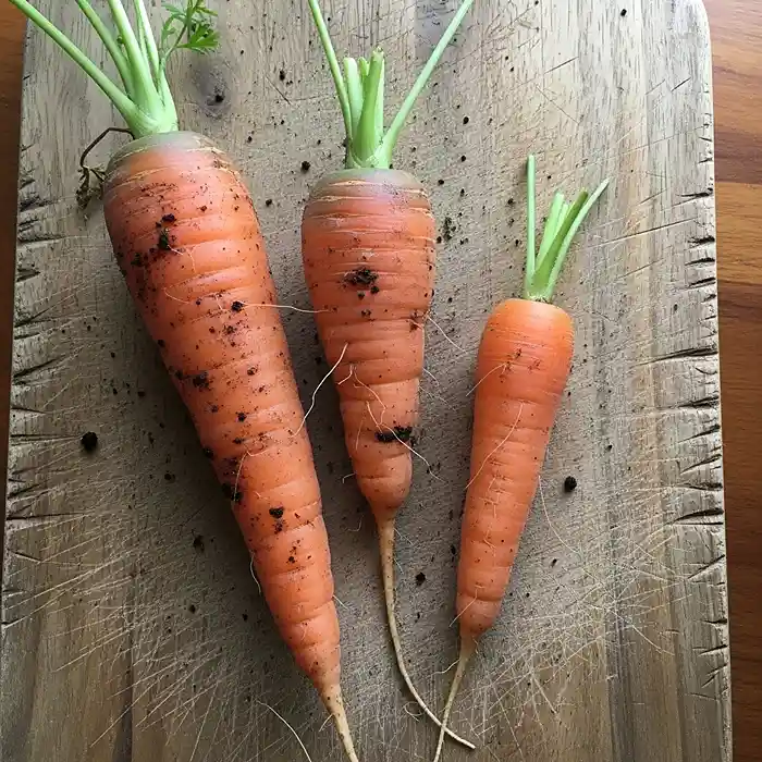 Deep vs Shallow Root Vegetables for Pots 4 Different carrot varieties showing root depth needs for container growing