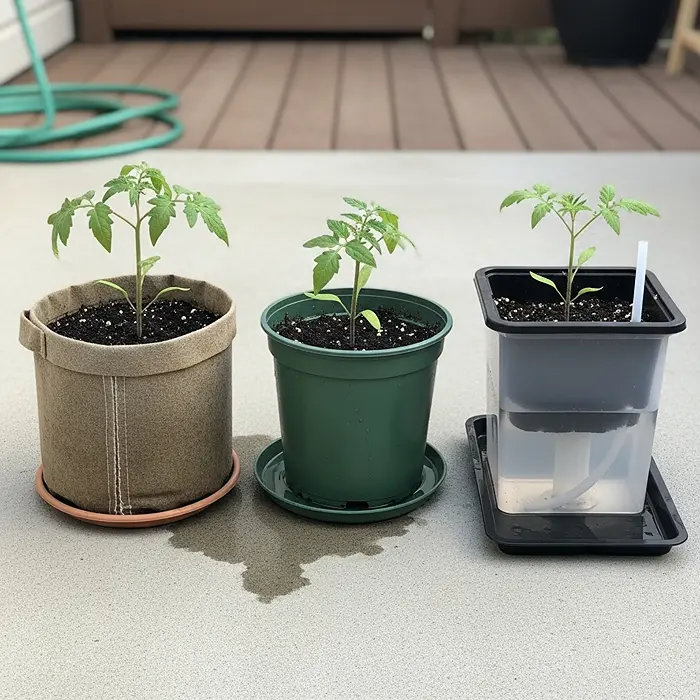 How to Grow Tomatoes in Containers 3 Fabric plastic and self-watering tomato planters compared side by side