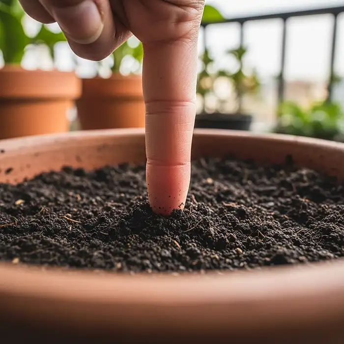 Fast-Growing Vegetables for Containers 4 Finger poke test checking soil moisture in container garden