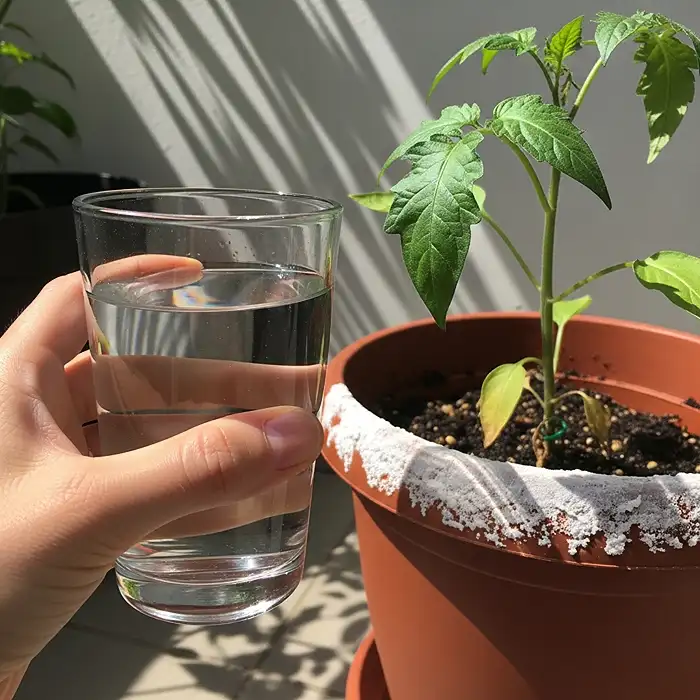 Salt buildup on container from overfertilizing vegetables in pots