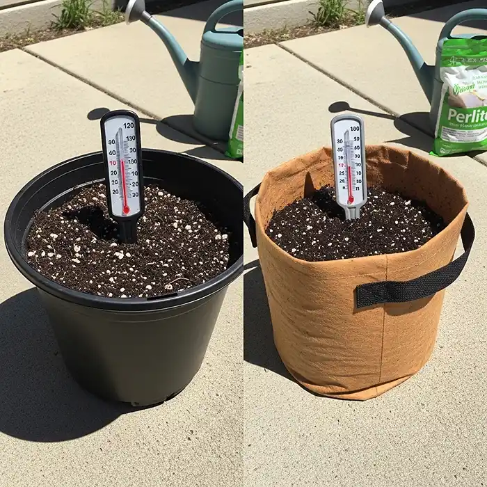 How Big Should a Pot Be for Tomatoes? 4 Soil temperature comparison between black plastic pot and fabric grow bag in sun