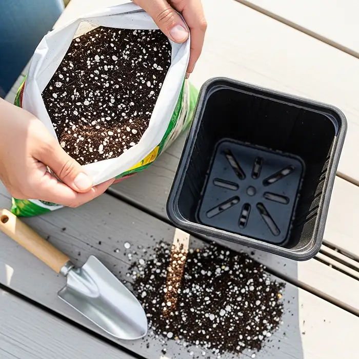 Soilless potting mix with perlite for container vegetable gardening