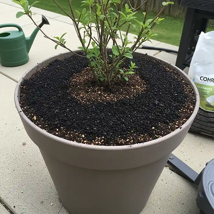 How Often Should You Change Potting Soil? 5 Top-dressing large container with fresh compost layer for soil refresh