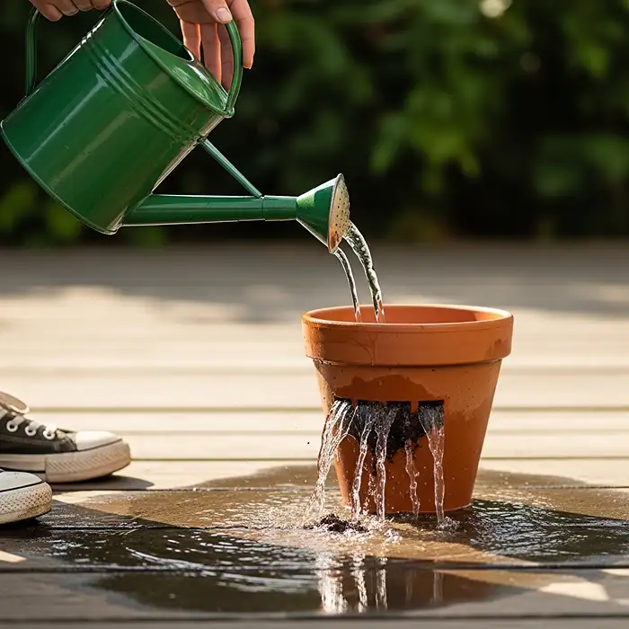 Water drainage problems in pots showing channeling issue