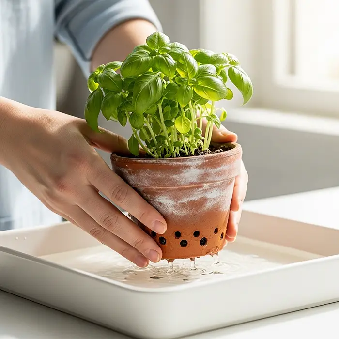 How to Care for Potted Herbs 3 bottom watering potted herbs technique step by step