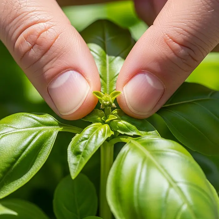 How to Care for Potted Herbs 4 how to prune potted herbs by pinching basil above a node