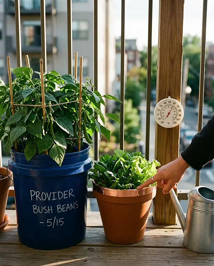 10 Fast-Growing Vegetables for Small Pots 4 Container garden setup showing temperature management and pest prevention techniques
