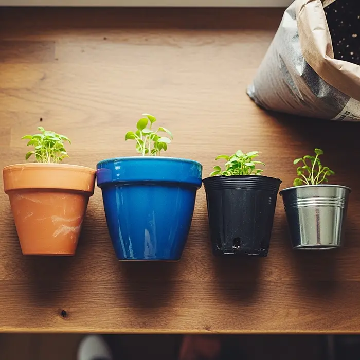 Windowsill Herb Gardens 3 Different pot materials for windowsill herbs including terra cotta and ceramic