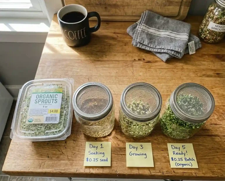 Grow sprouts in jar cost comparison showing homemade versus store bought