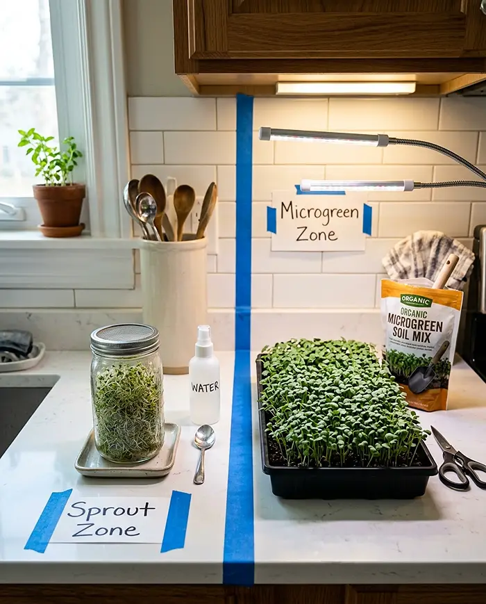 Are Microgreens More Nutritious Than Sprouts? 4 Home sprouting zone separation safety microgreens growing setup