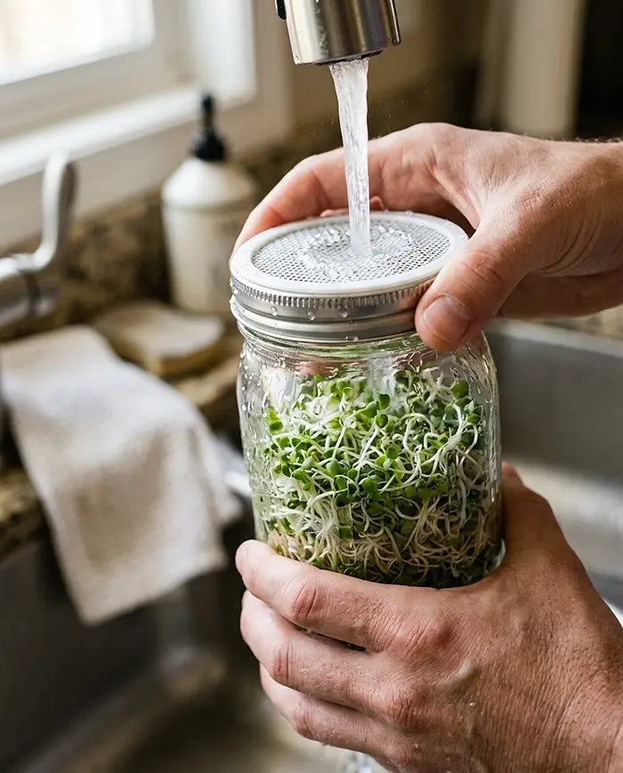 Sprouts vs. Microgreens for Beginners 3 Mason jar sprouting daily rinsing routine for beginner indoor gardening