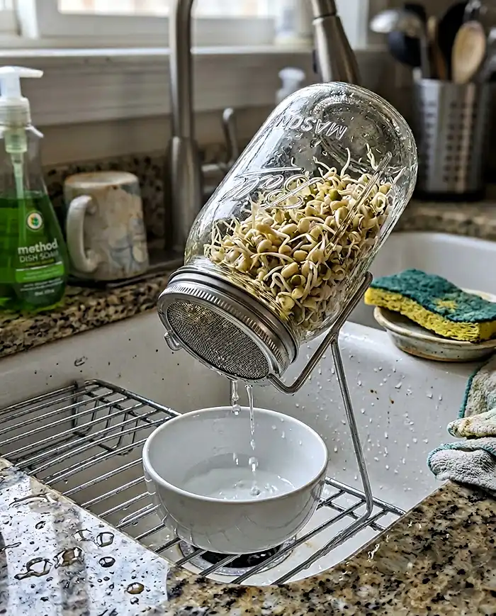 How to Grow Sprouts in a Jar 3 Proper 45 degree drainage angle for Mason jar sprouting method
