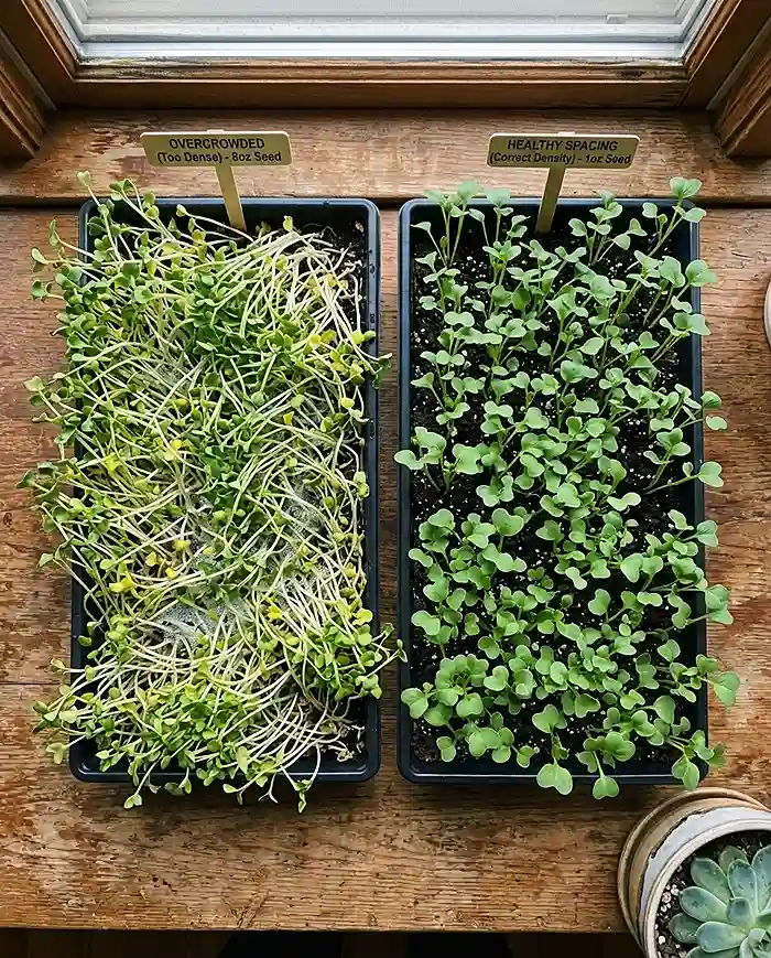 Common Microgreens Mistakes and How to Avoid Mold 3 Seed density overcrowding common microgreens mistakes causing mold problems