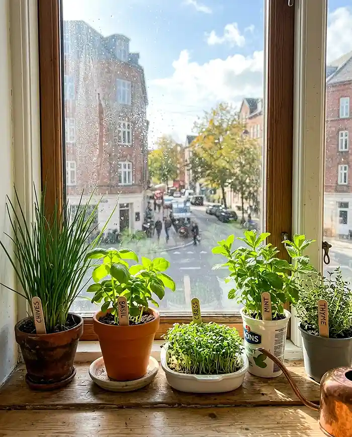 Windowsill garden showing light-appropriate plant selection for beginners