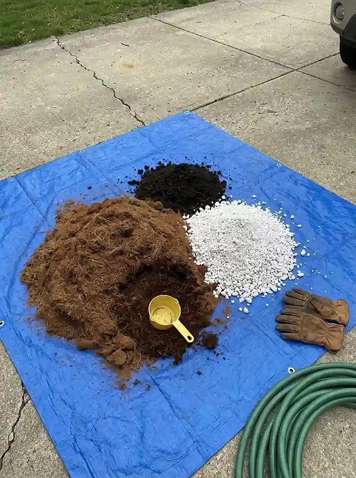 Best Soil for Root Vegetables in Containers 4 Mixing coconut coir perlite and worm castings for container gardening soil recipe