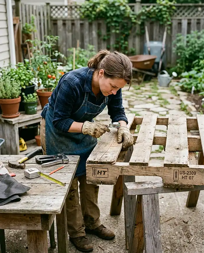 DIY Pallet Garden for a Balcony 2 Checking an HT-stamped pallet before starting a balcony garden project