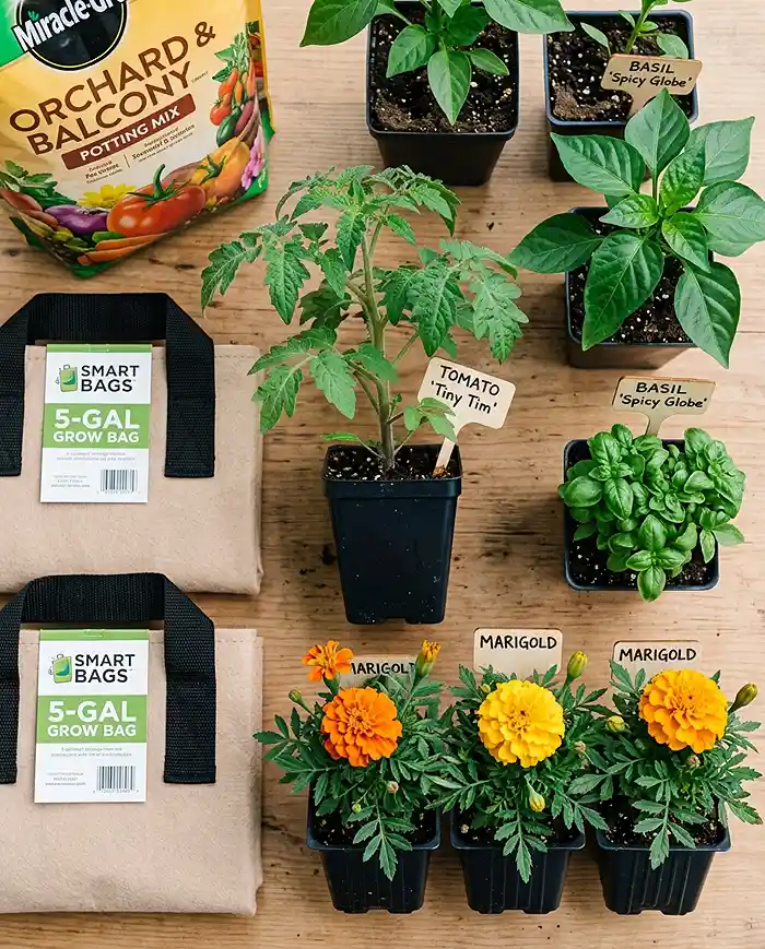 10 Small Space Gardening Ideas 4 Compact vegetables, herbs, and heat-loving flowers selected for a small summer container garden