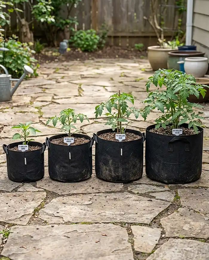 Grow Bags for Tomatoes and Peppers 2 Comparison of grow bag sizes=