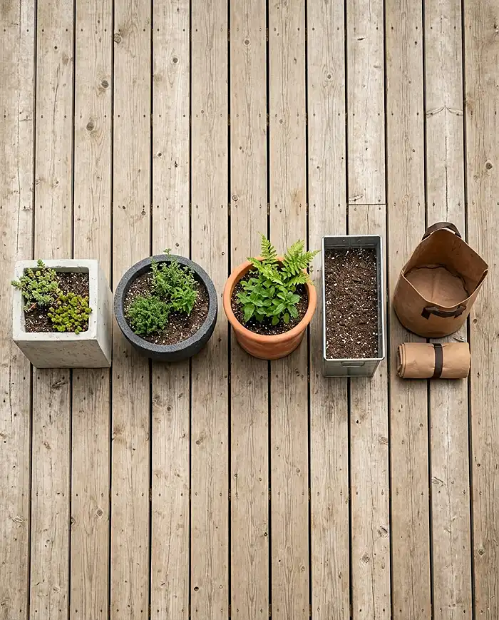 Best Containers for Windy Balconies 3 Concrete, fiberstone, terracotta, galvanized metal, and fabric grow bag containers compared for windy conditions