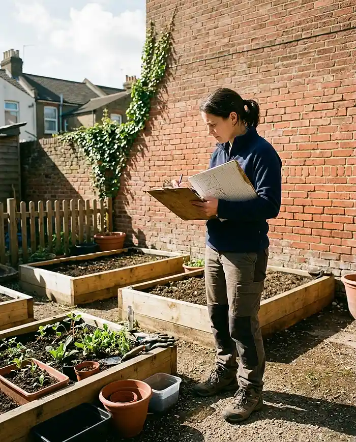 how to grow more food in less space 2 Gardener mapping sun and space to learn how to grow more food in less space