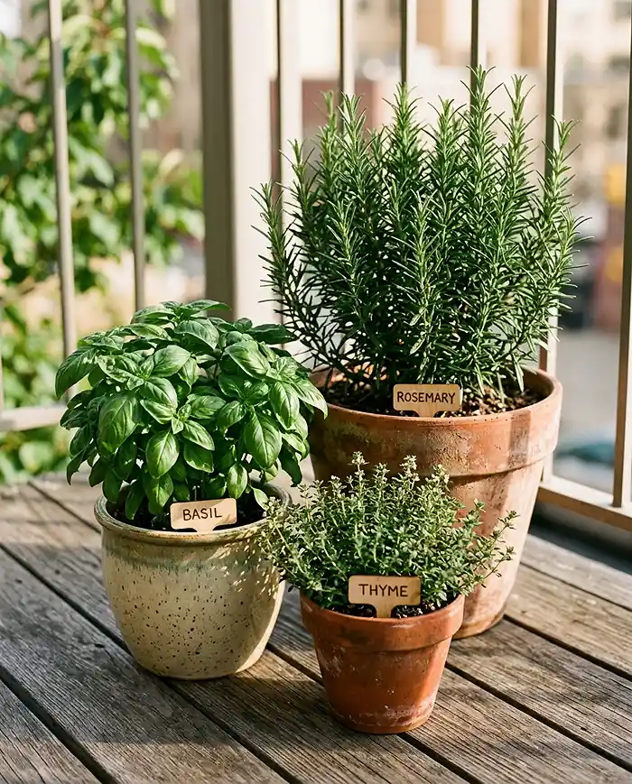 How to Arrange Pots on a Small Balcony Without Clutter 3 Intentional grouping of plants in a small balcony garden setup.
