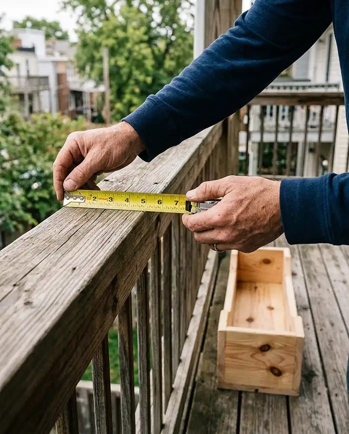 Stylish Railing Planter Ideas for Herbs and Flowers 2 Measuring the width of a balcony railing before installing railing planter ideas for herbs and flowers
