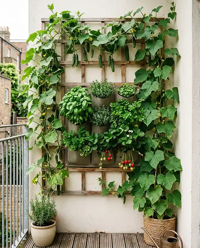 10 Small Space Gardening Ideas 3 Small space gardening ideas using a wall trellis and pocket planters to grow upward