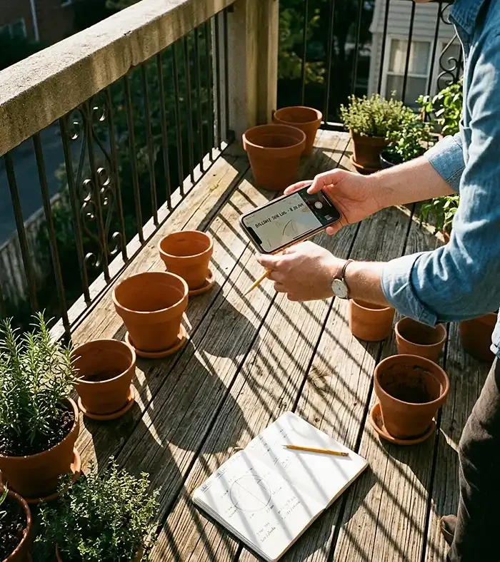 Smart Herb Garden Layout for Balcony 2 Tracking sun and shade patterns on a balcony before planning a herb layout
