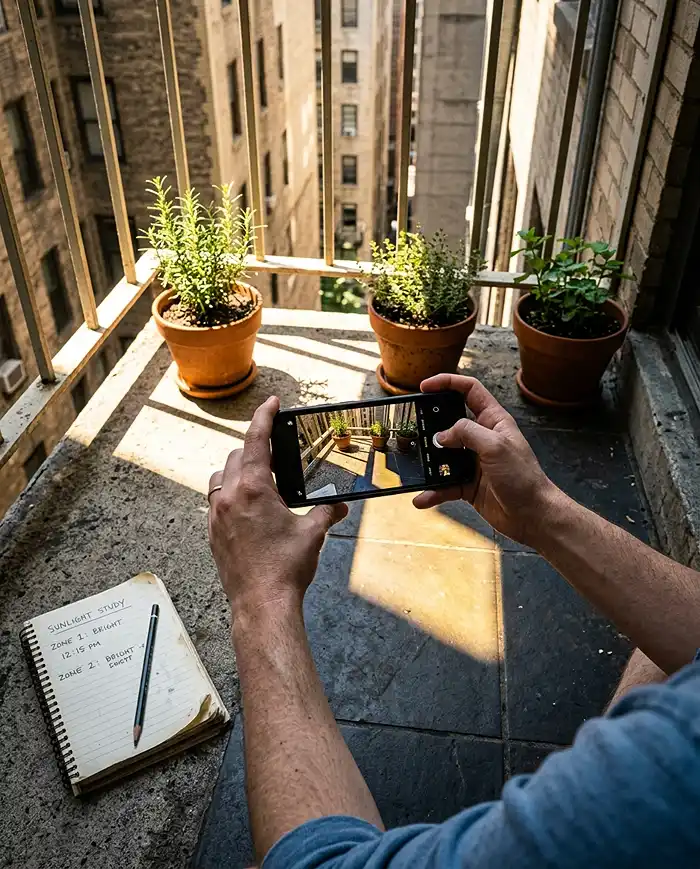 Balcony Garden Ideas With Herbs and Flowers 2 Tracking sun exposure on a balcony to plan where to place herbs and flowers