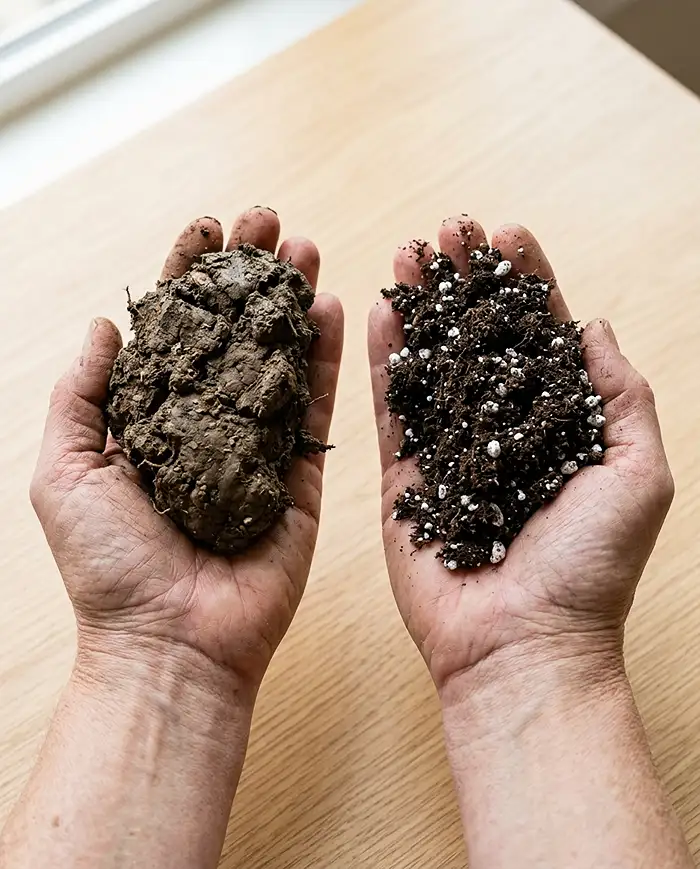 Apartment Gardening Mistakes for Beginners 4 Dense garden soil versus light perlite-rich potting mix for containers
