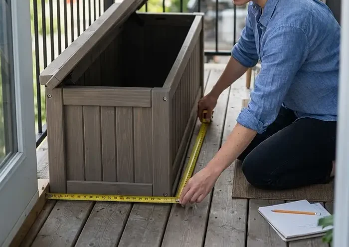 Balcony Storage Bench Ideas for Gardeners 2 Measuring a balcony storage bench