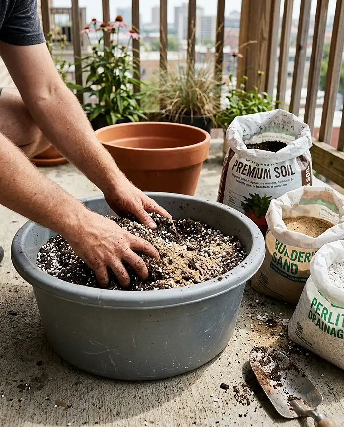 Native Plants for Pollinator Container Garden 4 Mixing a lean, fast-draining soil blend for native container plants
