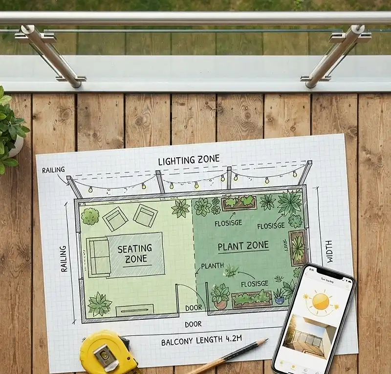 cozy balcony ideas with plants 2 Sketching balcony zones and tracking sunlight before choosing planters and lights