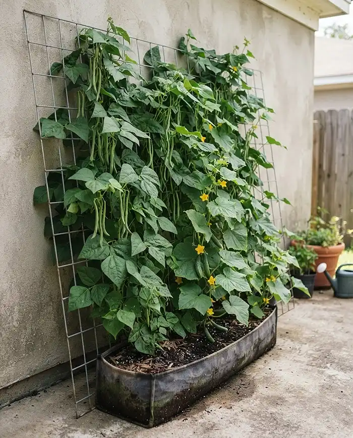 Space Saving Garden Ideas for Tiny Patios 3 Space saving garden ideas using a vertical trellis to grow climbing crops upward