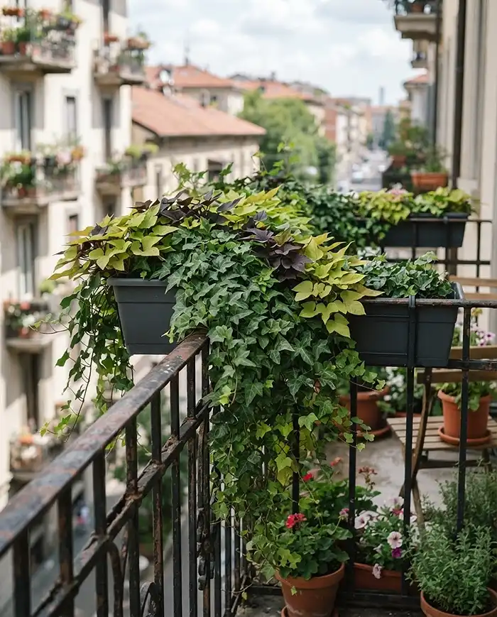 cozy balcony ideas with plants 3 Trailing vines softening a balcony railing from lightweight planters
