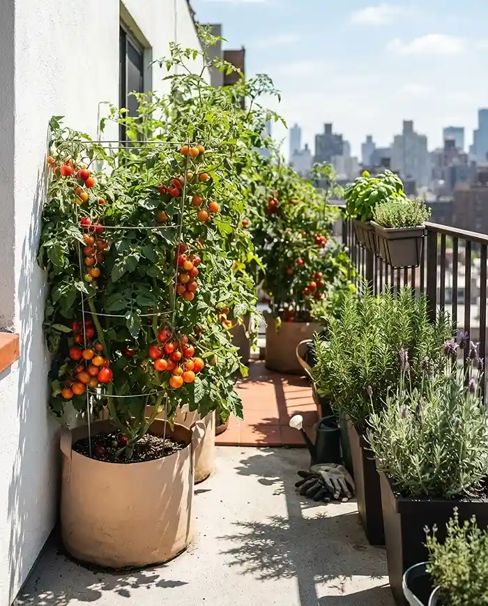 Balcony Plants by Direction 3 Choosing balcony plants by direction, with sun-loving tomatoes and lavender thriving on a south-facing balcony.