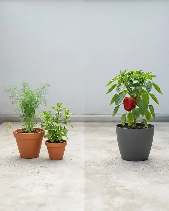 Best Companion Plants for Peppers and Eggplant in Pots 4 Fennel and mint kept separate from a potted pepper as plants to avoid pairing with nightshades.