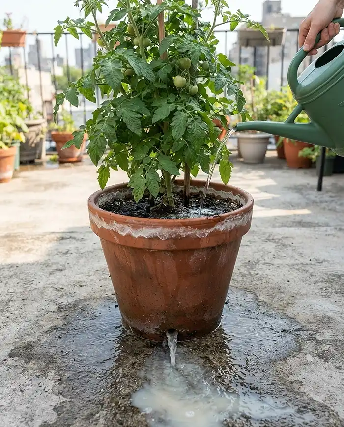Fall Container Fertilizer Schedule 4 Flushing a container with plain water to wash out white fertilizer salt buildup before winter
