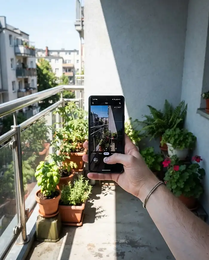 Grouping Plants by Water Needs on a Balcony 2 Photographing a balcony to map hot sunny spots and cool shaded corners for watering zones