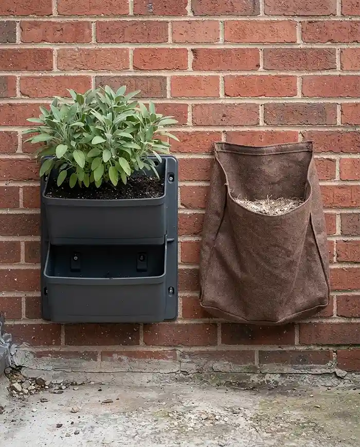 Vertical Herb Wall Ideas for Transitional Seasons 3 Rigid double-walled planter compared with a felt pocket planter for a cool-weather herb wall.