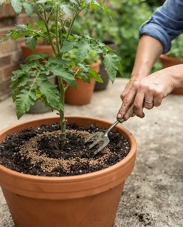 Fall Container Fertilizer Schedule 3 Scratching granular fertilizer into the top inch of container soil away from the plant crown