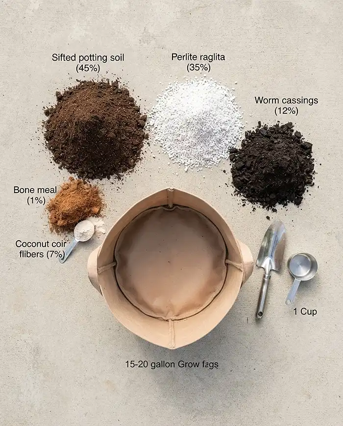 Fast Fall Root Vegetables in Pots for Quick Harvests 3 Sifted potting soil, perlite, and worm castings for a stone-free root-crop mix, also ideal for peppers for balcony containers