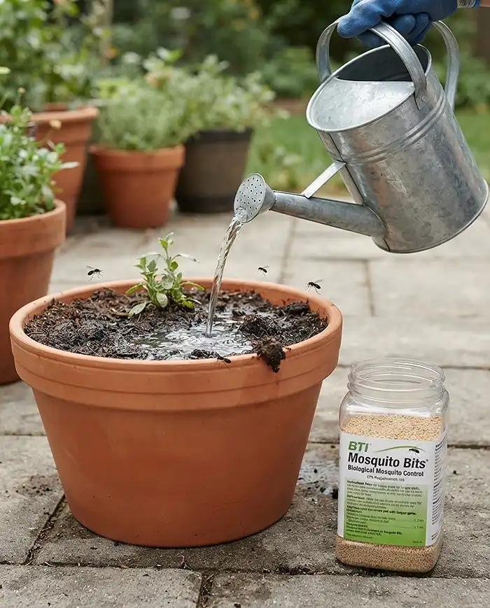 How to Reuse Potting Soil Safely for a New Season 5 Watering revived mix with BTI-soaked water to kill fungus gnat larvae hatching in the rehydrated soil
