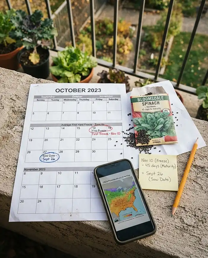 Vegetables to Plant in October: Best Crops for Winter 2 Counting backward from a circled first‑freeze date using a seed packet days to maturity and a hardiness zone map, timing an October sowing