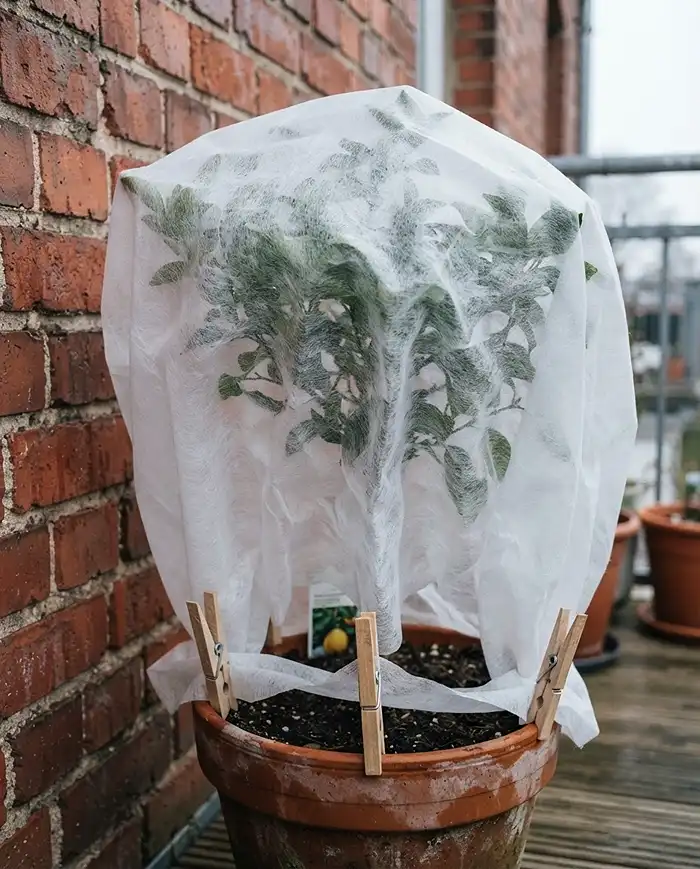 How to Protect Balcony Plants From Frost 3 Draping breathable frost cloth loosely over a potted plant to the soil line, the right way to protect balcony plants from frost