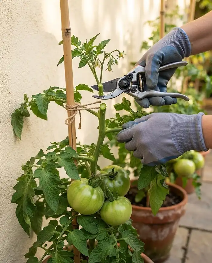How to Ripen Green Tomatoes in Fall 3 cutting the growing tip and flower clusters, a key step in how to ripen green tomatoes in fall