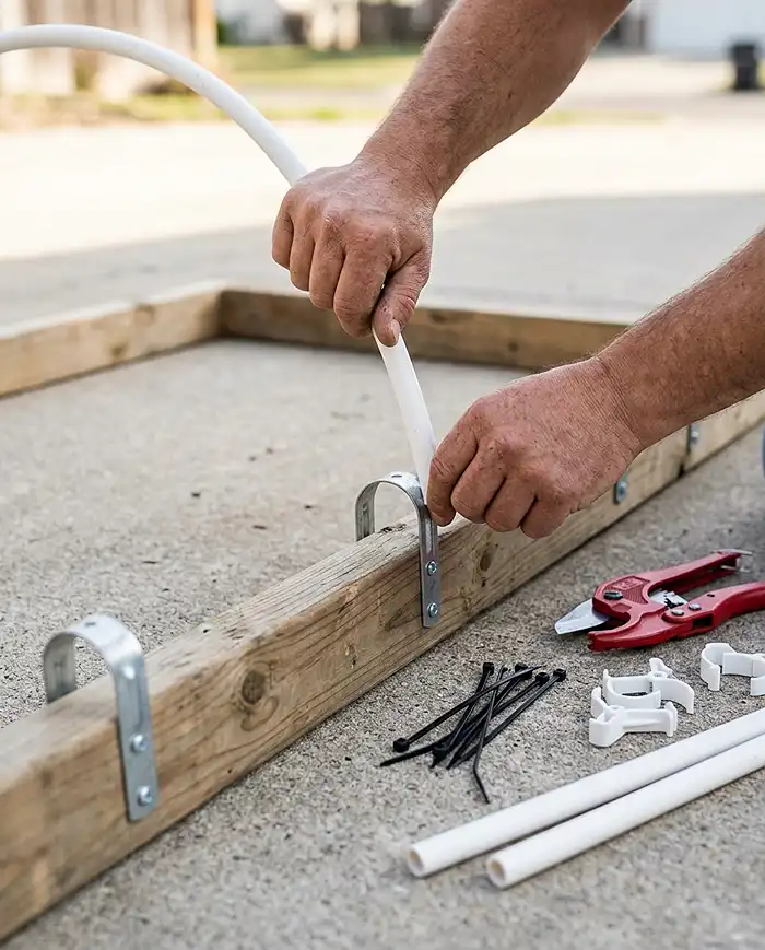 Balcony Cold Frame: Mini Hoop House Guide 3 assembling a balcony cold frame PVC hoop house base