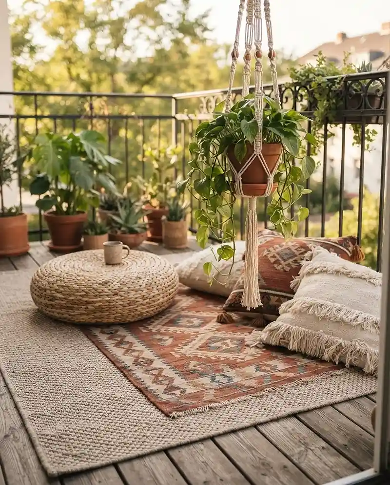 Boho Balcony Ideas 2 checking afternoon sun exposure on a balcony before choosing tropical palms