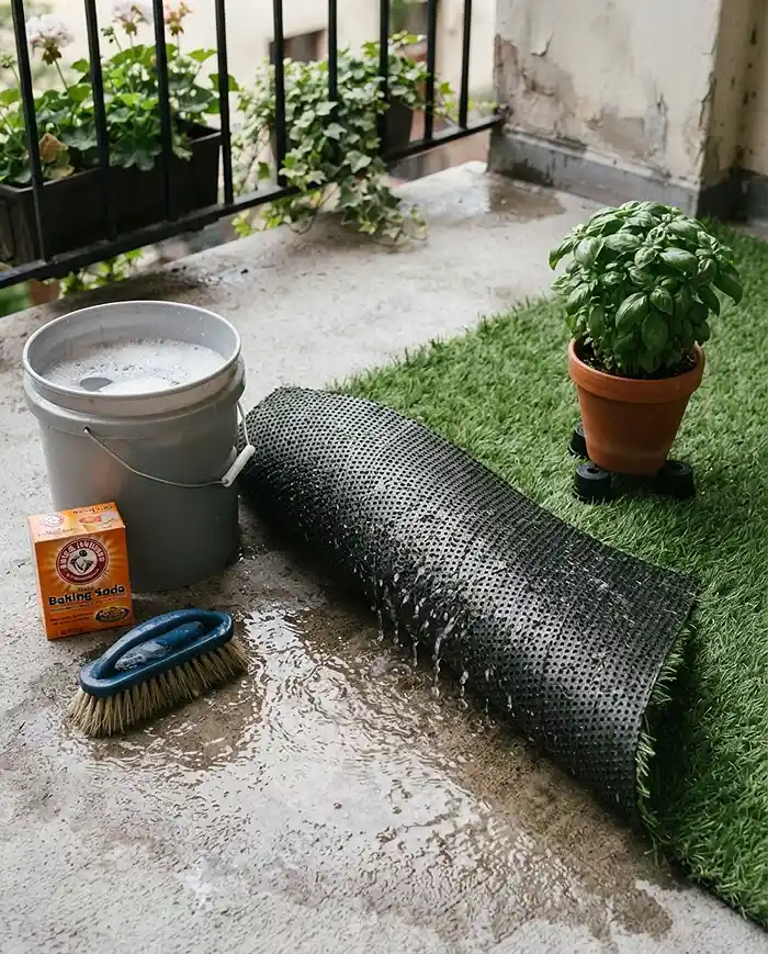 Renter Friendly Balcony Flooring Under Planters 5 cleaning mildew smell from artificial turf on a balcony